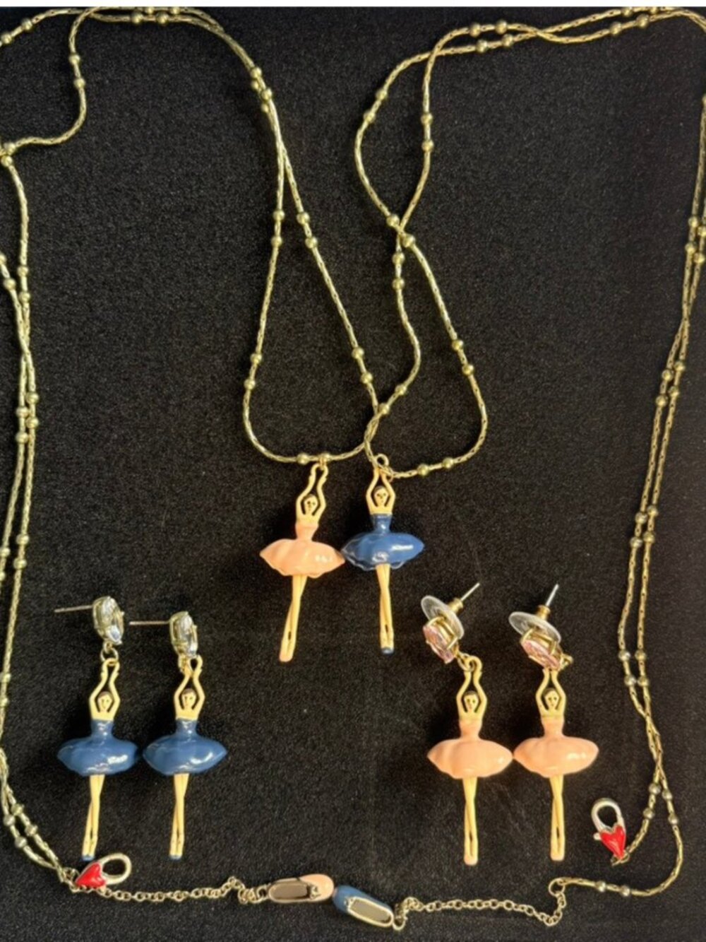 Ballerina Earrings and Necklace Sets, PINK & BLUE, 2 Sets Total